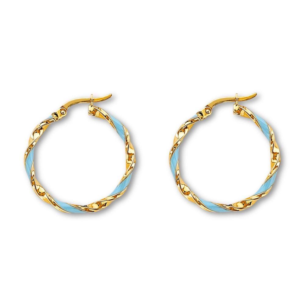 Tehrani Signature 14K Solid Gold Enamel | Twisted Hoop Earrings 23mm By Tehrani
